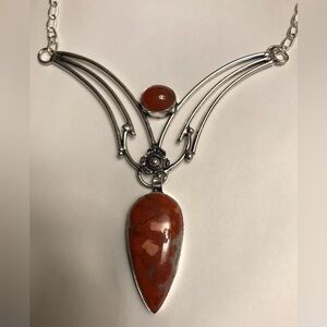 Red Jasper Garnet Stamped 925 Sterling Silver Necklace